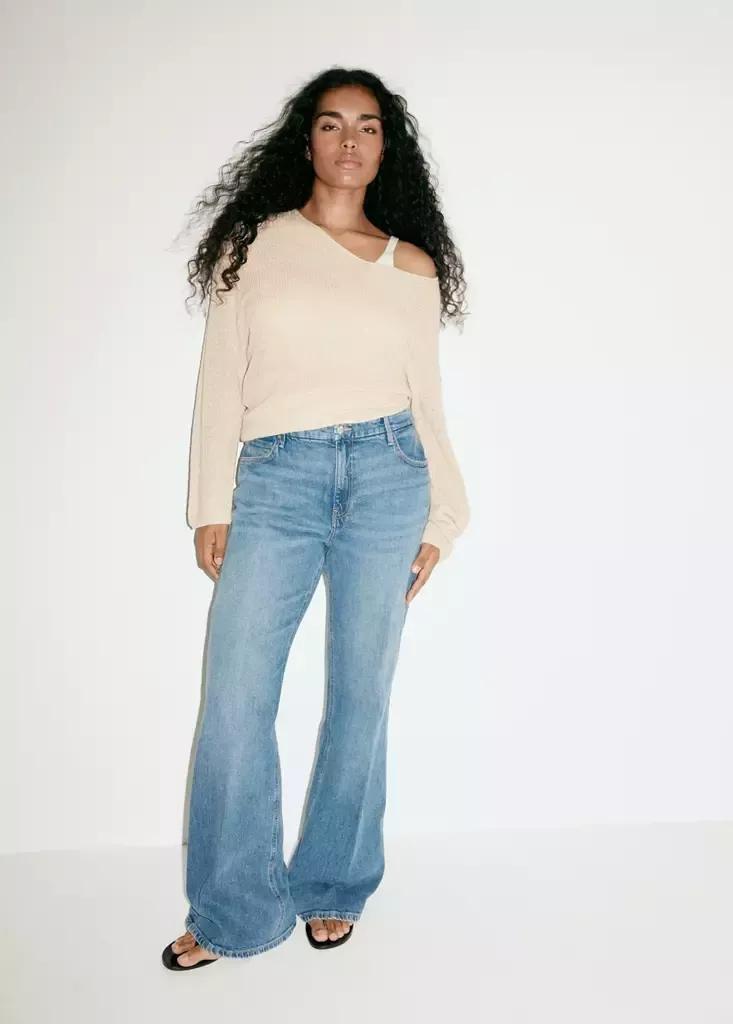 Blue High Waist Flare Jeans, Open Blue, large image number 8
