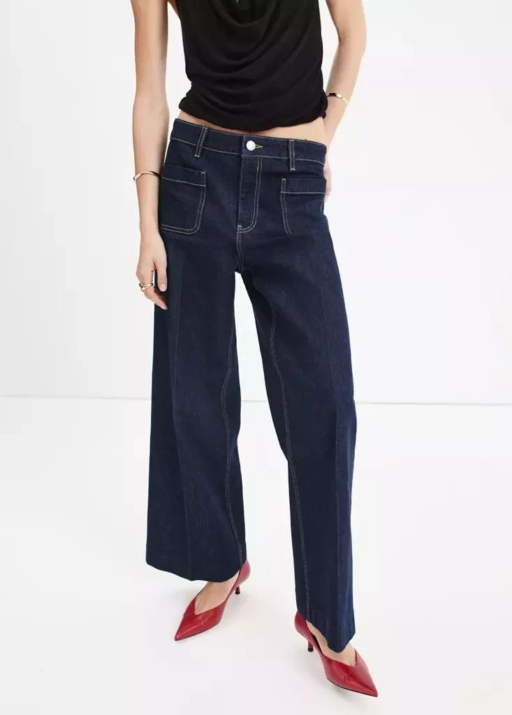 OPEN BLUE Wide-leg patch pocket jeans, Open Blue, medium