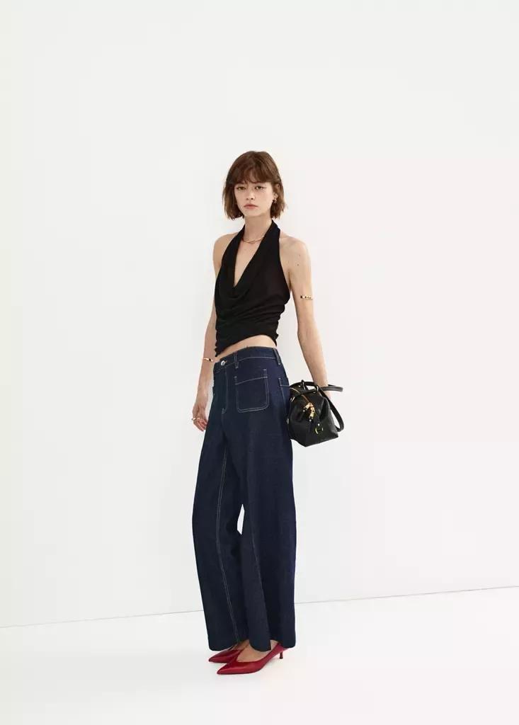 OPEN BLUE Wide-leg patch pocket jeans, Open Blue, medium
