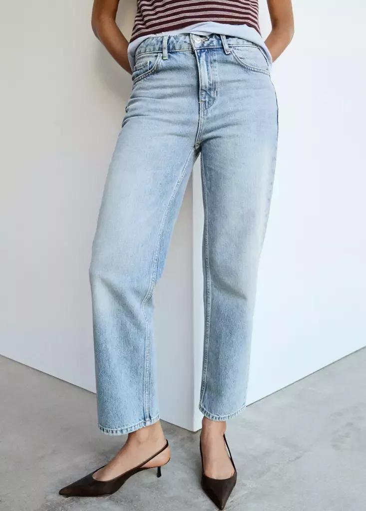 Blue Mid-Rise Straight Jeans, Open Blue, large image number 1
