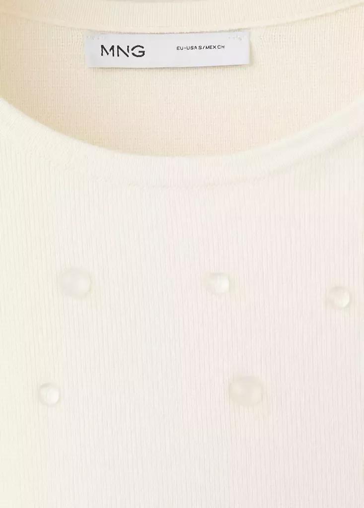 Cream Short-Sleeve Beaded Sweater, , large image number 5