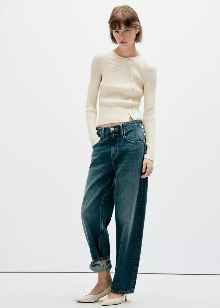 Cream Ribbed Asymmetric Cardigan, Light Beige, medium