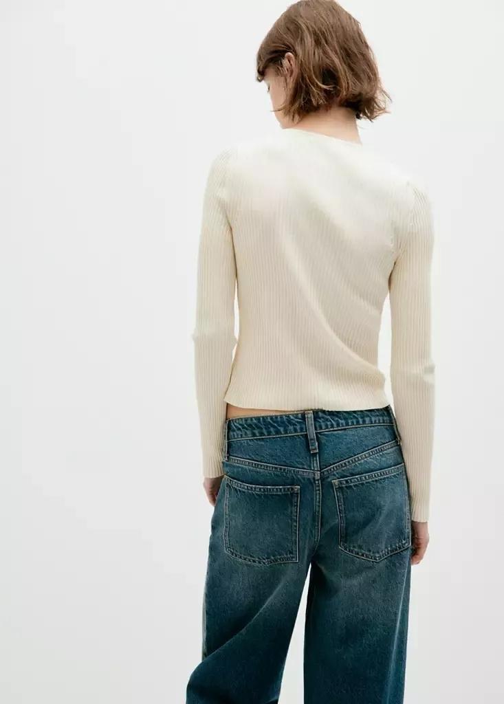 Cream Ribbed Asymmetric Cardigan, Light Beige, medium