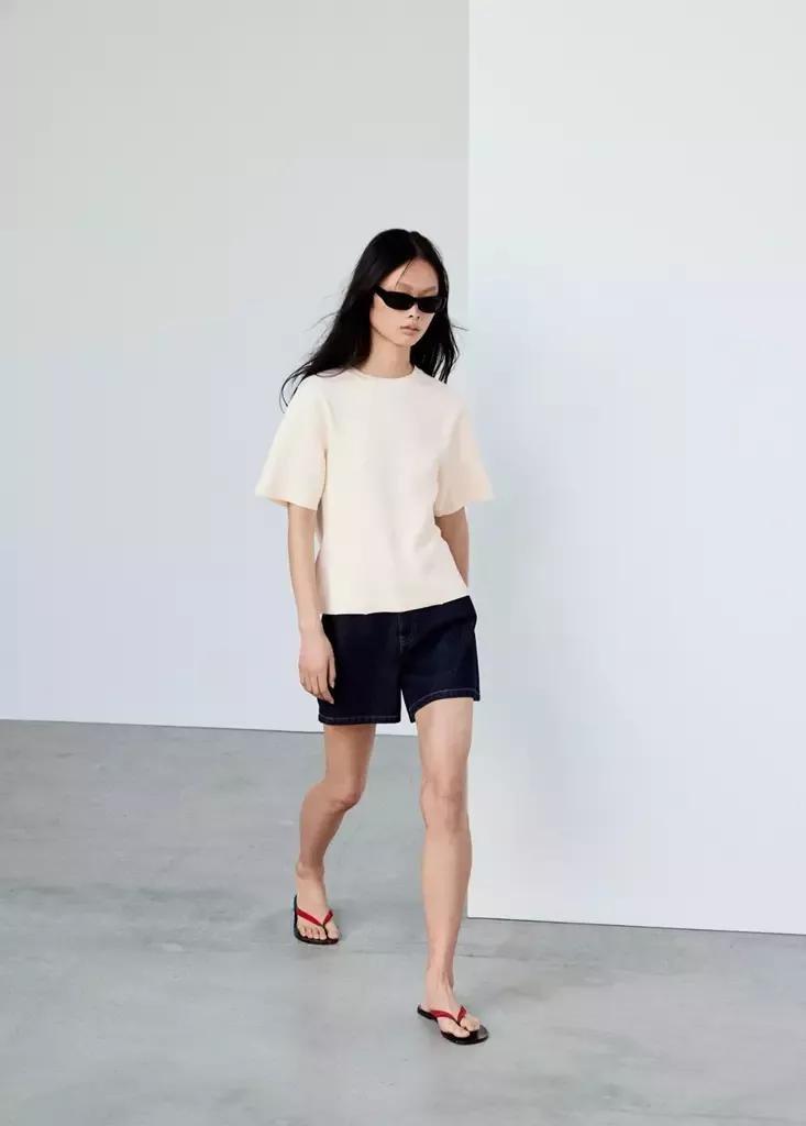 Cream Short-Sleeved Fine-Knit Sweater, , large image number 4