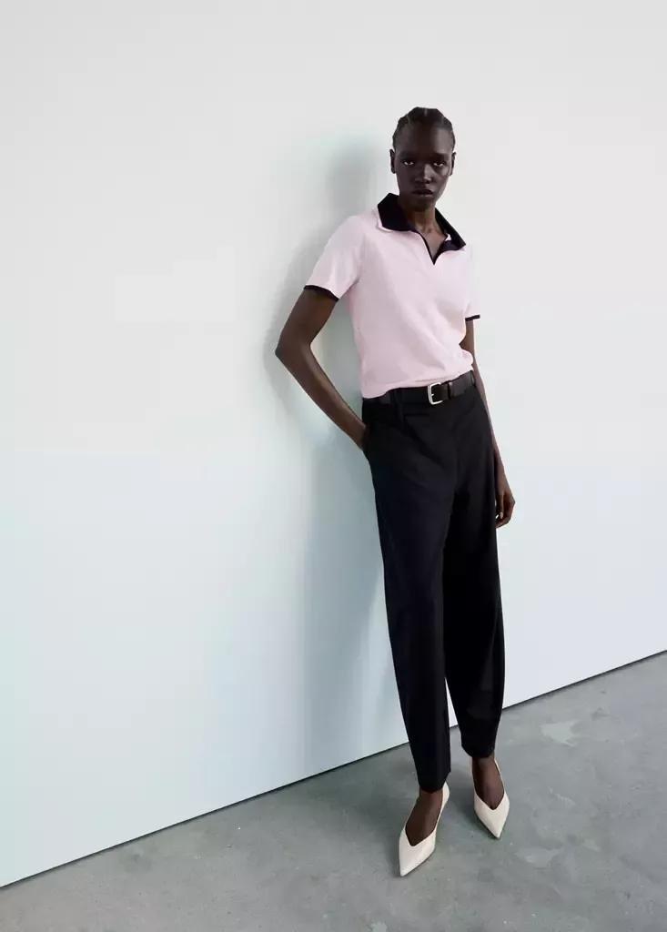 Pink Contrast Polo Neck Sweater, Light-Pastel Pink, large image number 1
