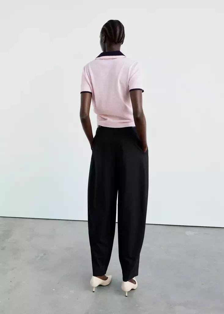 Pink Contrast Polo Neck Sweater, Light-Pastel Pink, medium