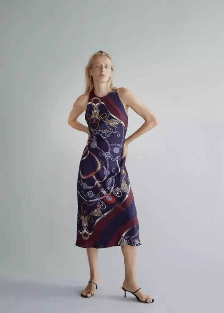 Navy Chain Print Halter Dress, , large image number 0