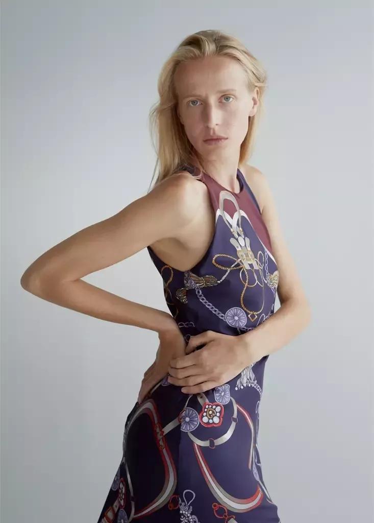 Navy Chain Print Halter Dress, , medium