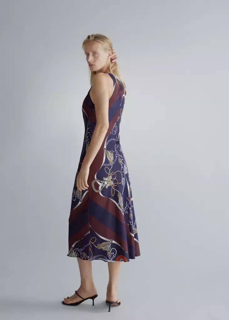Navy Chain Print Halter Dress, , medium