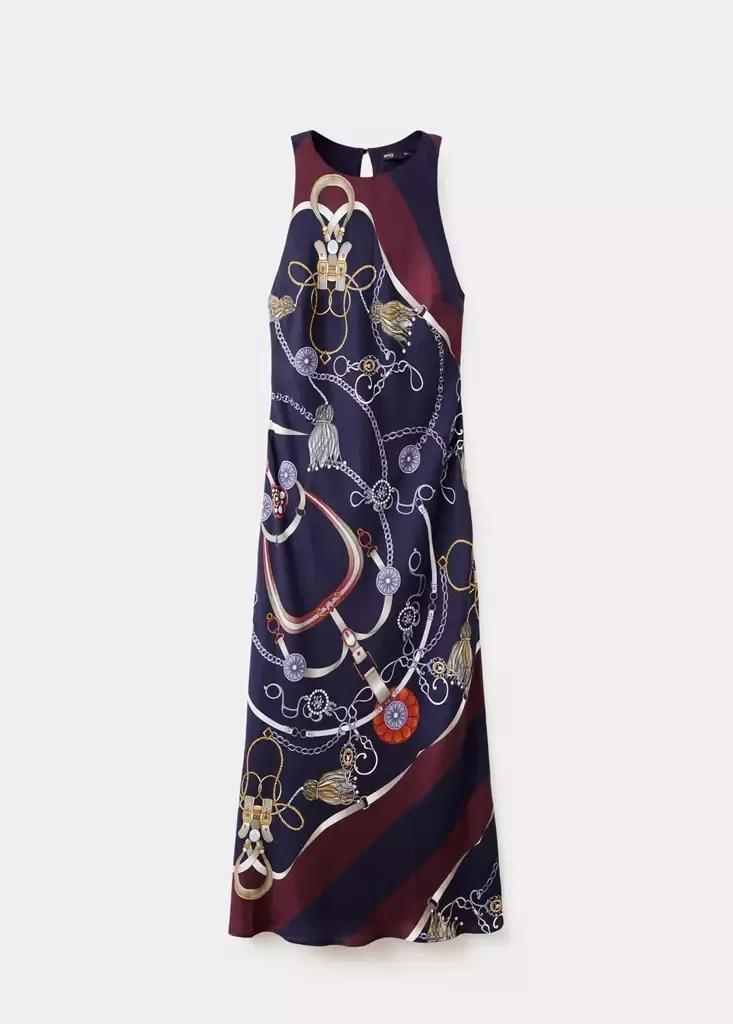Navy Chain Print Halter Dress, , large image number 4