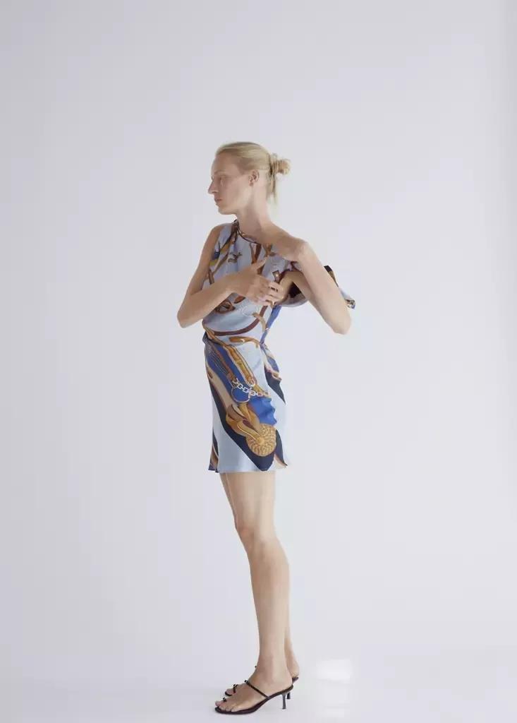 Blue Printed Asymmetrical Dress, , large image number 0