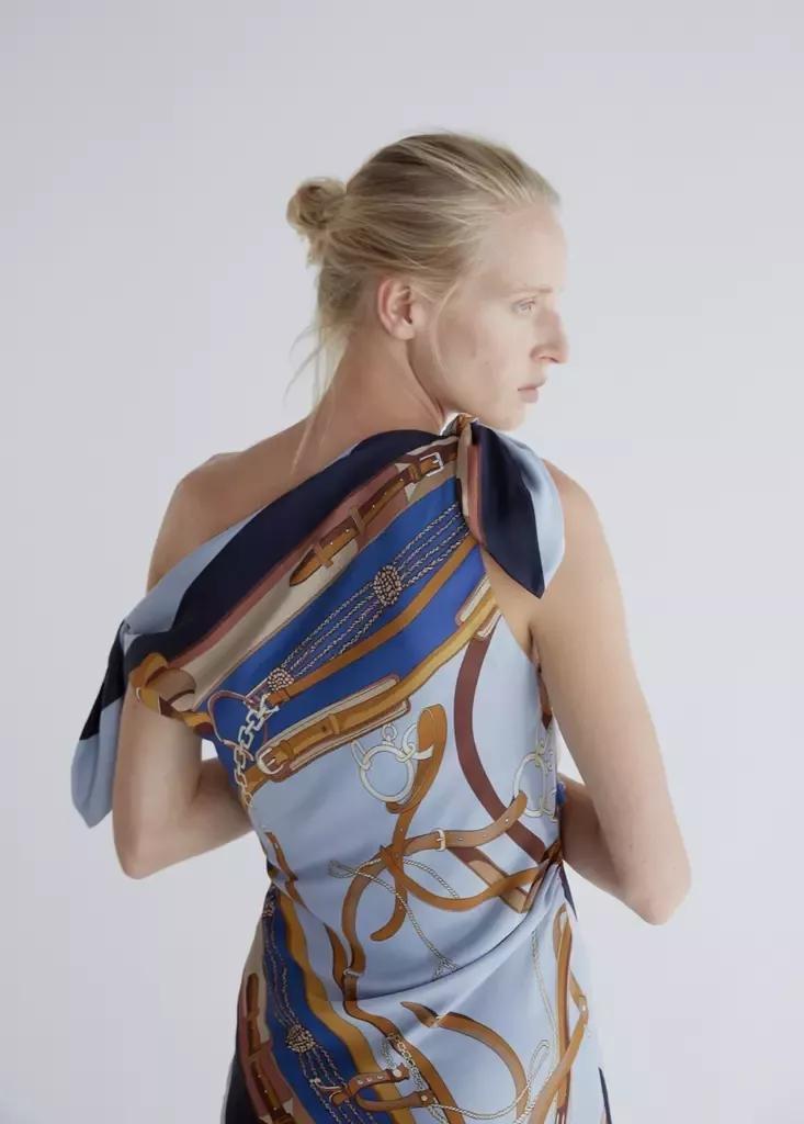 Blue Printed Asymmetrical Dress, , large image number 2