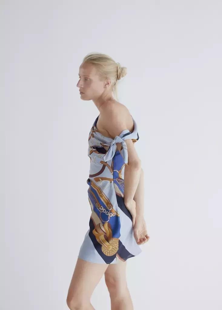 Blue Printed Asymmetrical Dress, , large image number 3