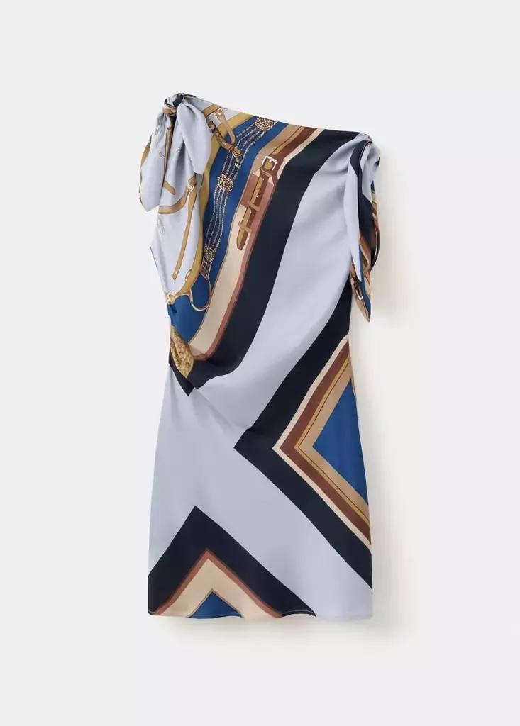 Blue Printed Asymmetrical Dress, , large image number 4