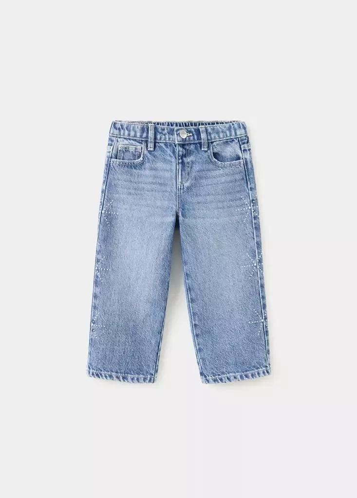 Blue Culotte Jeans With Rhinestone Detail, Open Blue, large image number 0