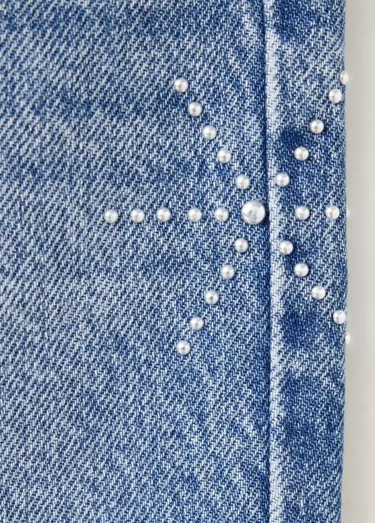 Blue Culotte Jeans With Rhinestone Detail, Open Blue, large image number 3