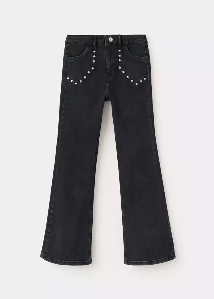 Black Denim Flared Jeans With Studs, , large image number 0