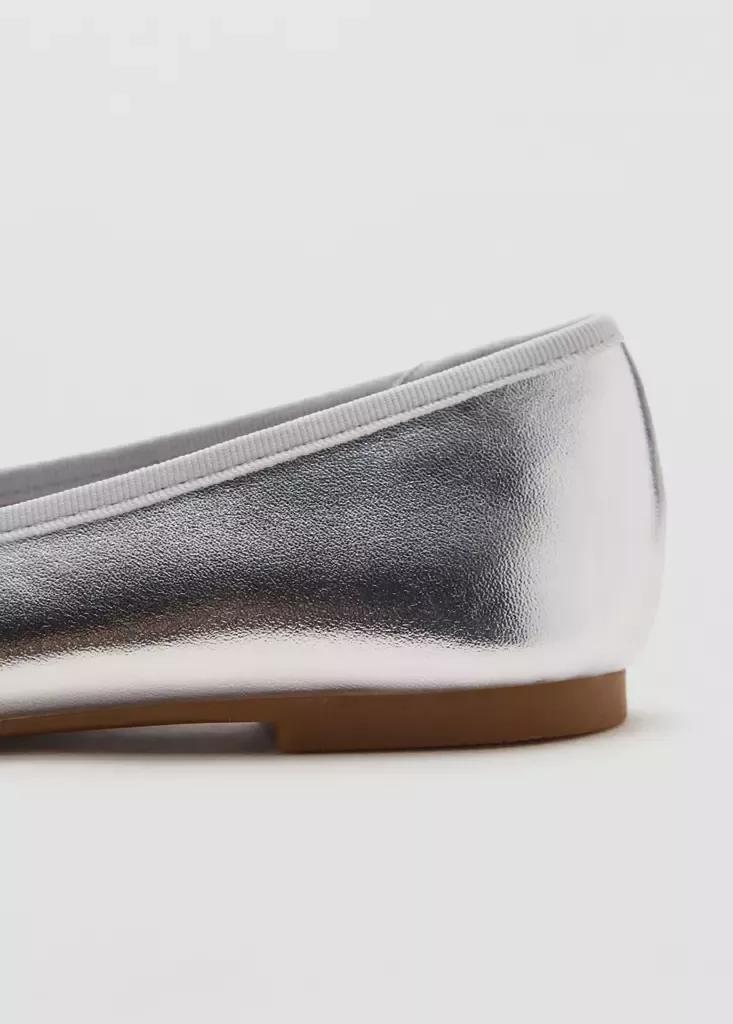 Silver Metallic Ballet Flats With Bow, , medium