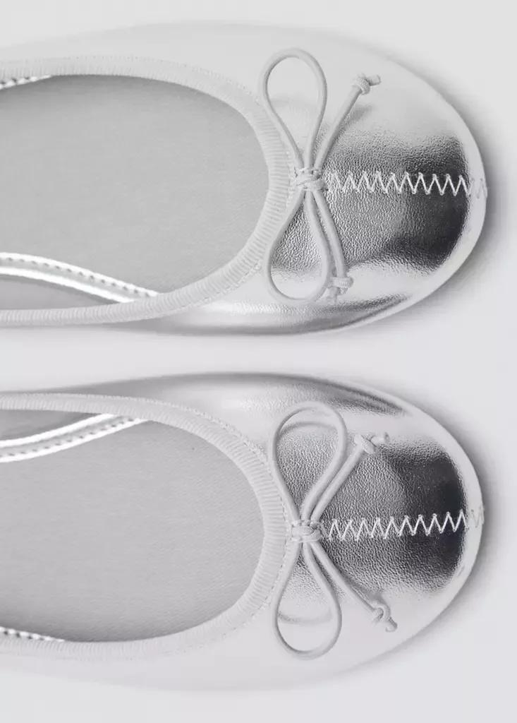 Silver Metallic Ballet Flats With Bow, , large image number 3
