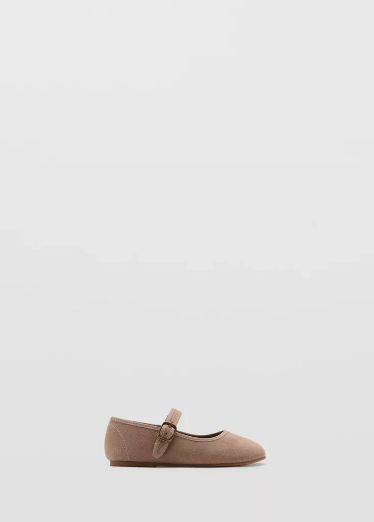 Brown Suede-Effect Ballerina With Buckle, , medium