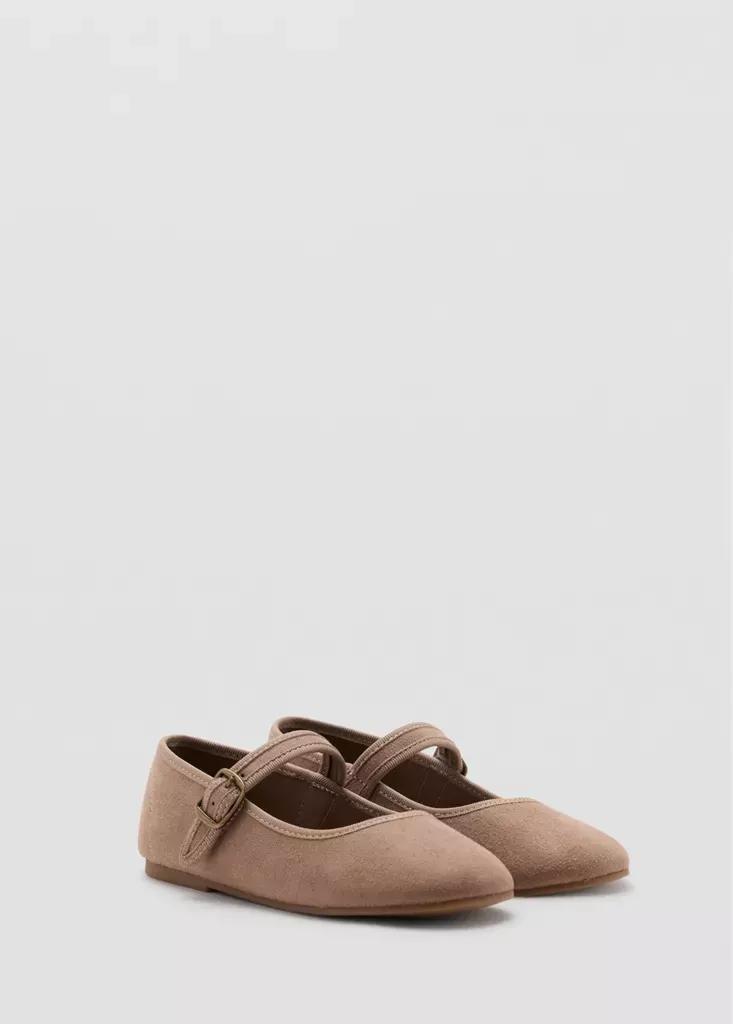 Brown Suede-Effect Ballerina With Buckle, , medium
