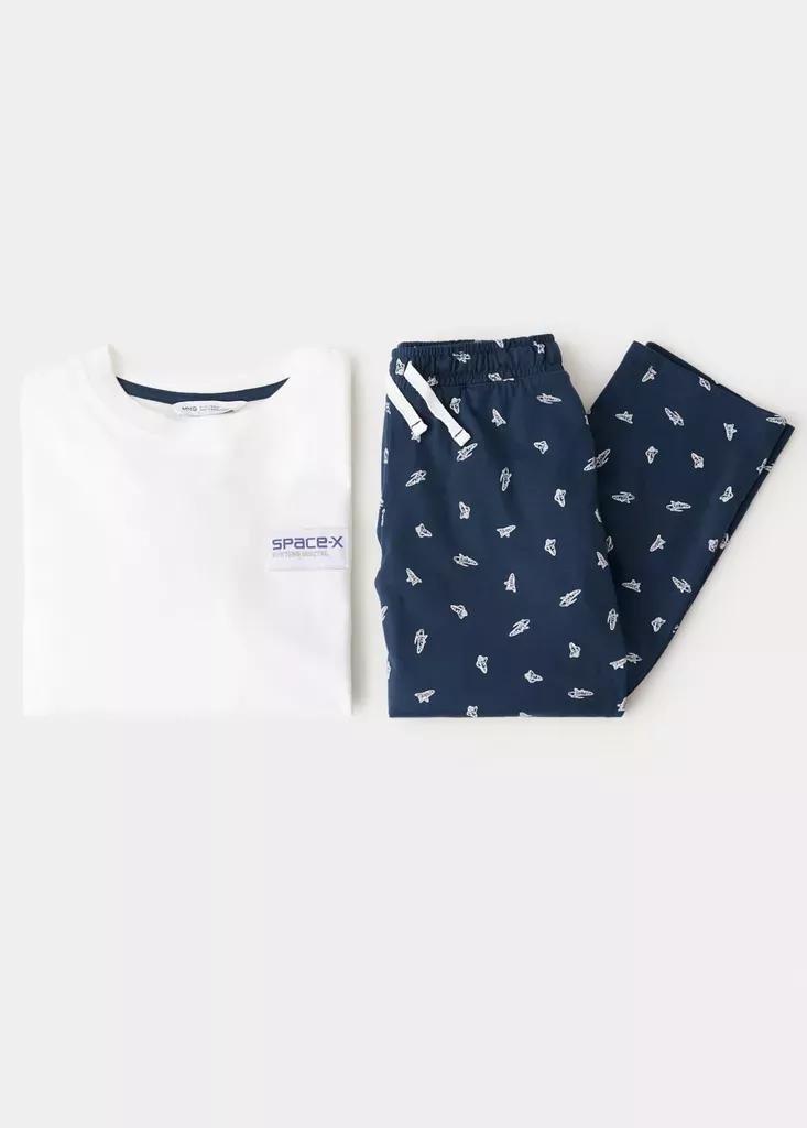 White Full Cotton Rocket Pyjama Set, Kids Boys, Natural White, large image number 3