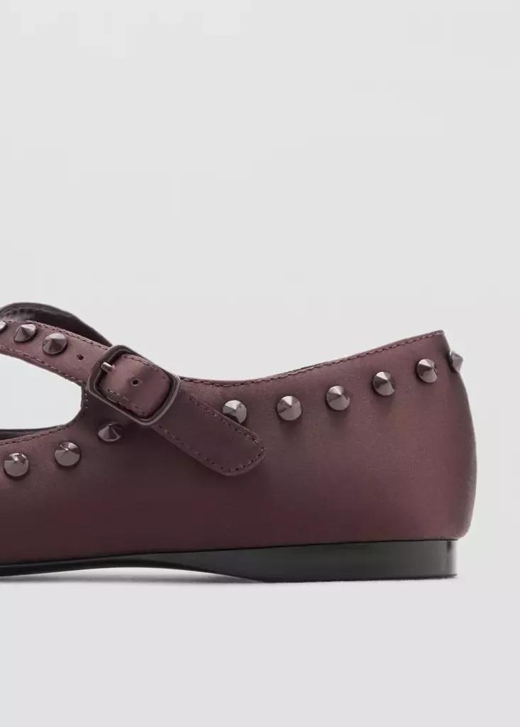 Brown Satin Studded Ballerinas, , medium