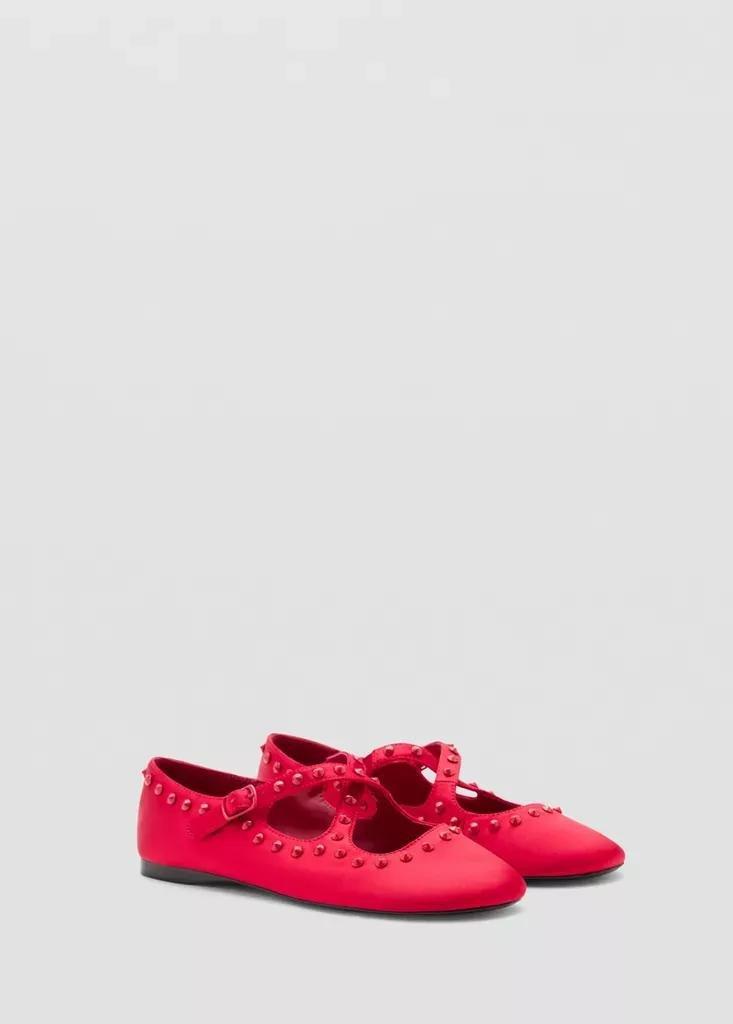 Red Satin Studded Ballerinas, , large image number 1