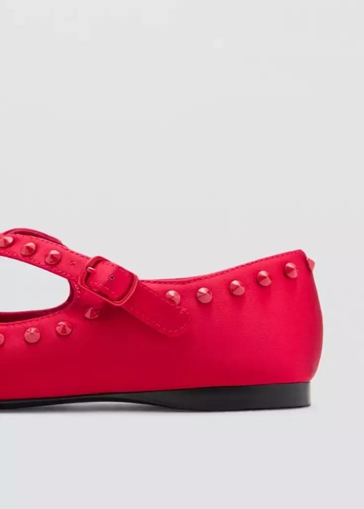 Red Satin Studded Ballerinas, , large image number 2