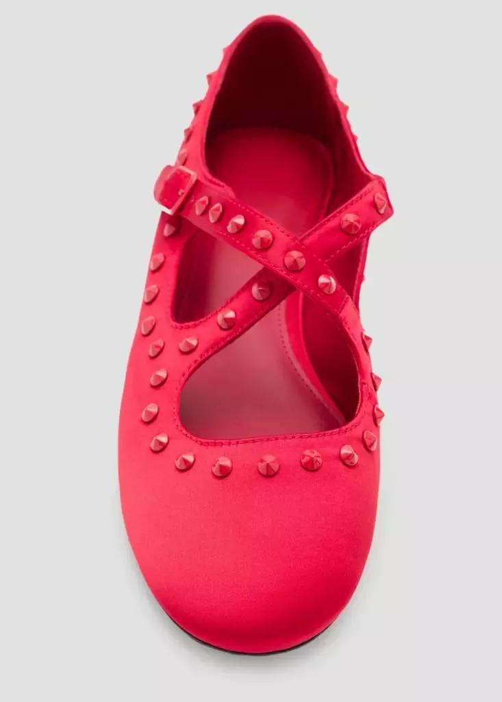 Red Satin Studded Ballerinas, , large image number 4