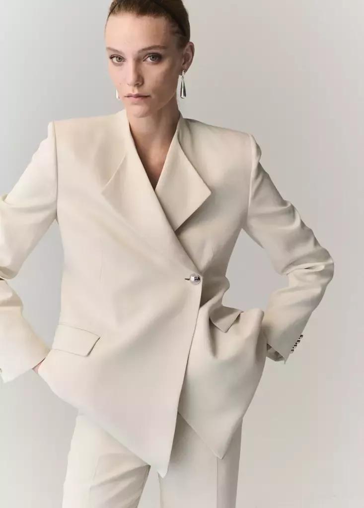 Cream Blazer Suit Lapel Detail, Yellow, medium