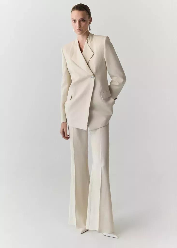 Cream Blazer Suit Lapel Detail, Yellow, large image number 1