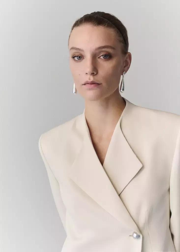 Cream Blazer Suit Lapel Detail, Yellow, medium