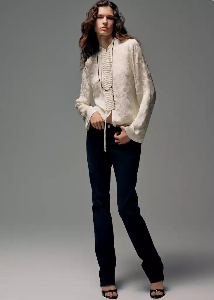White Jacquard Blouse With Buttons, , large image number 0