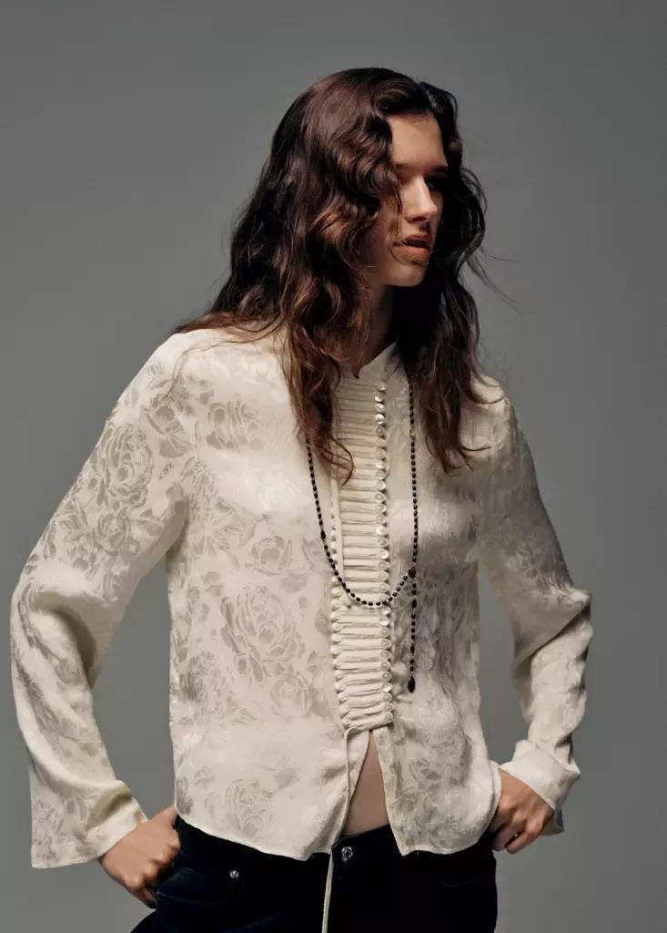 White Jacquard Blouse With Buttons, , large image number 1