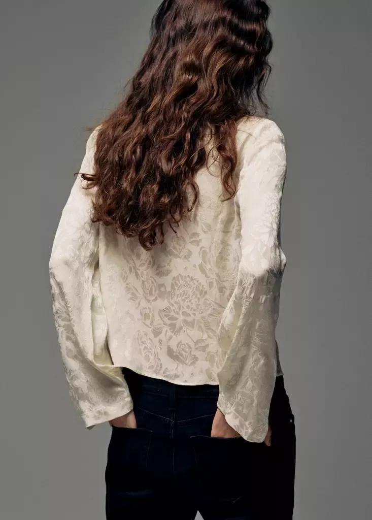 White Jacquard Blouse With Buttons, , large image number 2