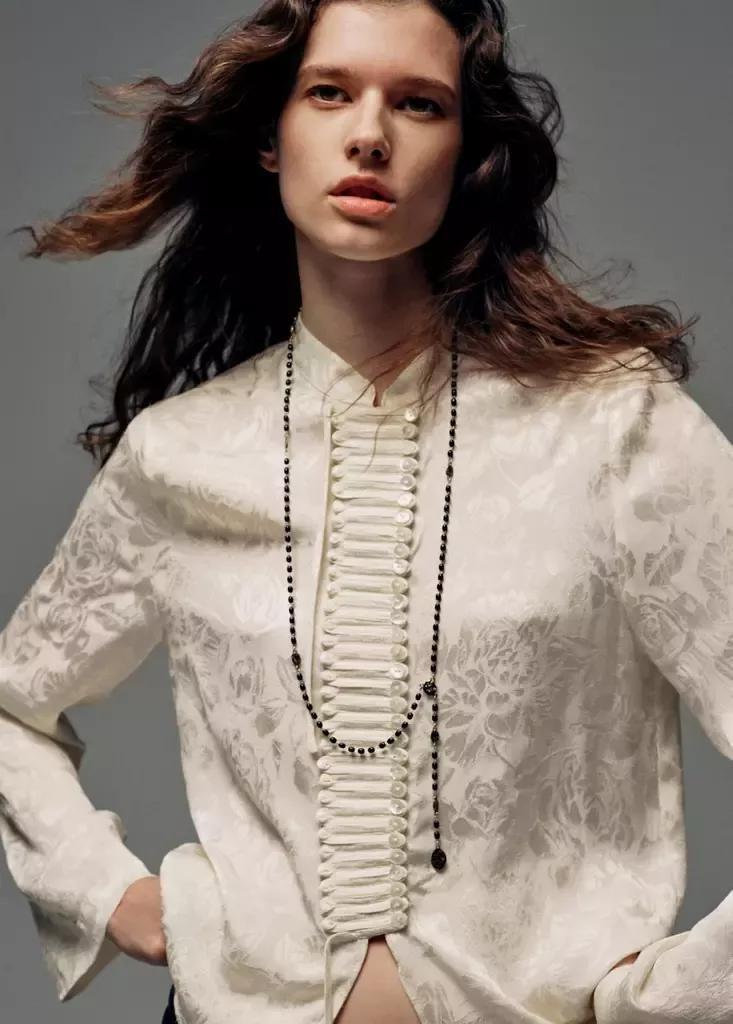 White Jacquard Blouse With Buttons, , large image number 3