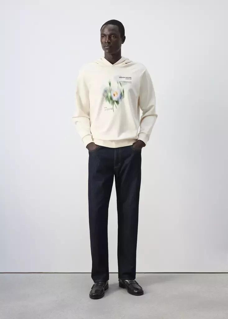 Cream Cotton Sweatshirt With Embroidered Graphic On The Chest, , medium