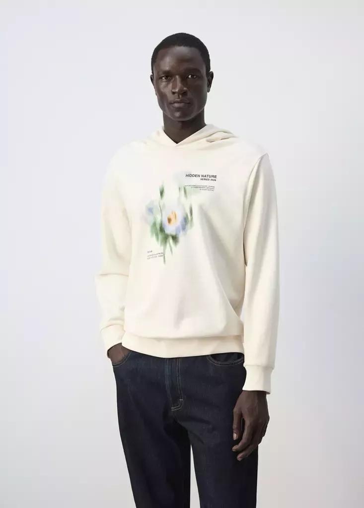 Cream Cotton Sweatshirt With Embroidered Graphic On The Chest, , large image number 1