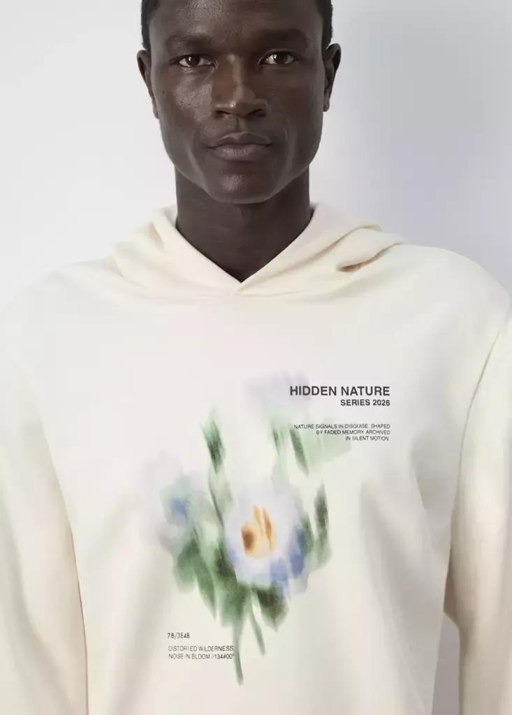 Cream Cotton Sweatshirt With Embroidered Graphic On The Chest, , large image number 3