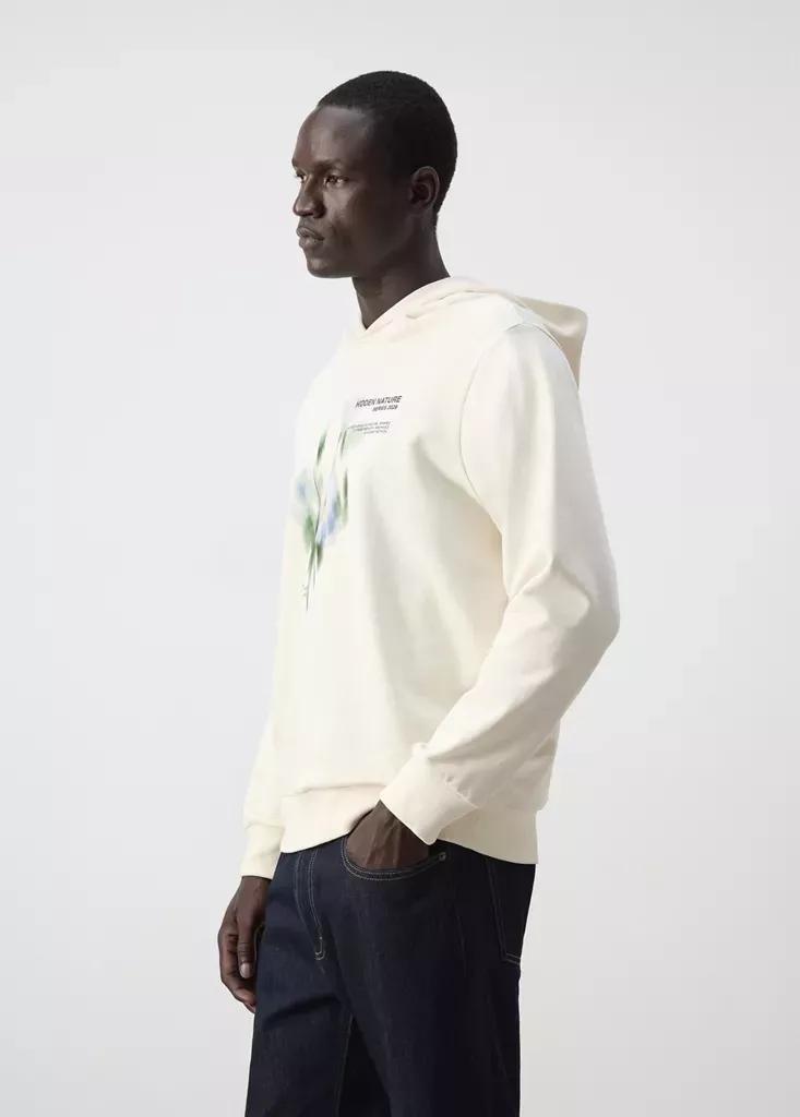 Cream Cotton Sweatshirt With Embroidered Graphic On The Chest, , large image number 4