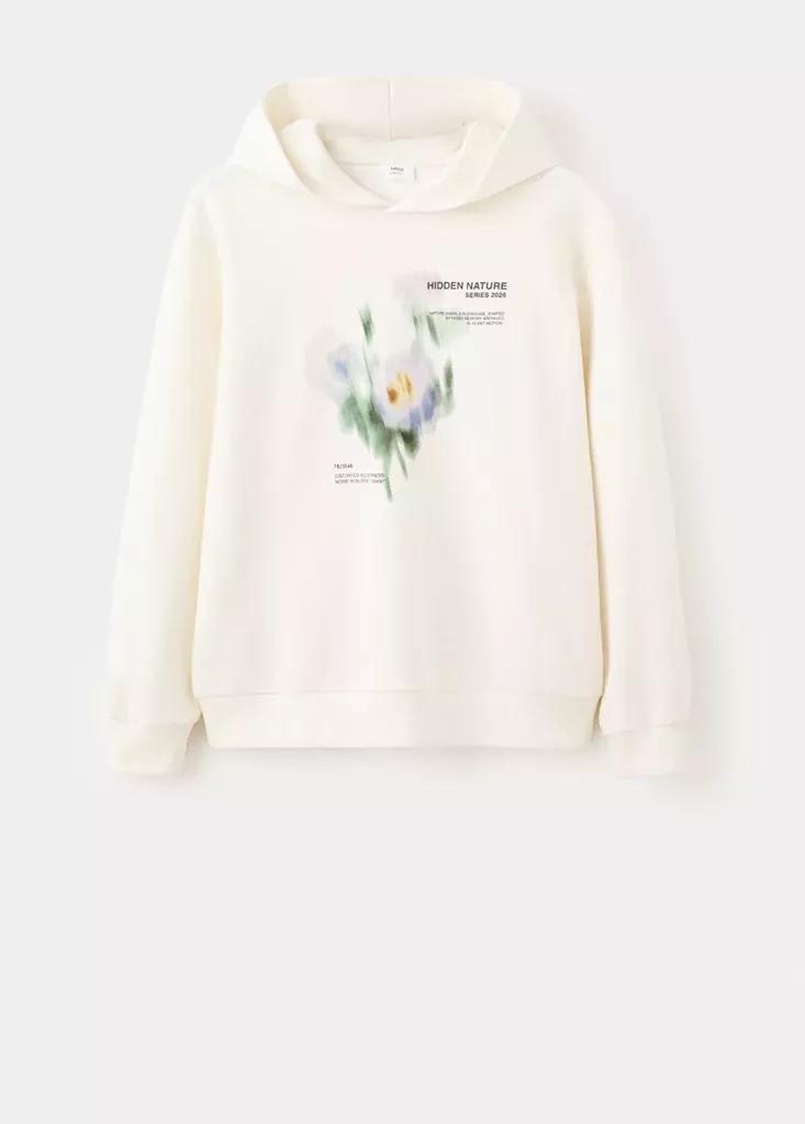 Cream Cotton Sweatshirt With Embroidered Graphic On The Chest, , large image number 5