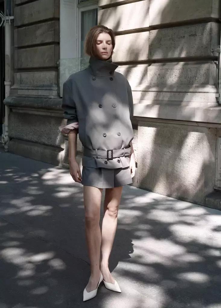 Grey Funnel Neck Belted Trench Coat, Grey, medium
