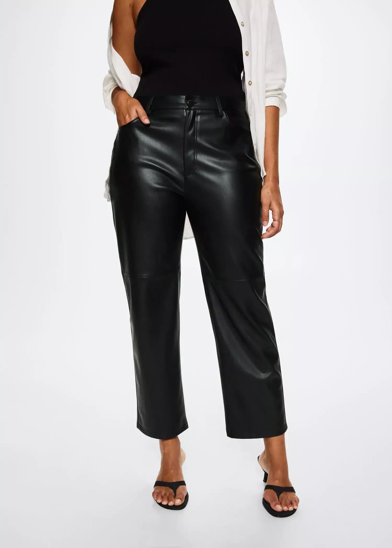 Black Faux-Leather Trousers, , large image number 4