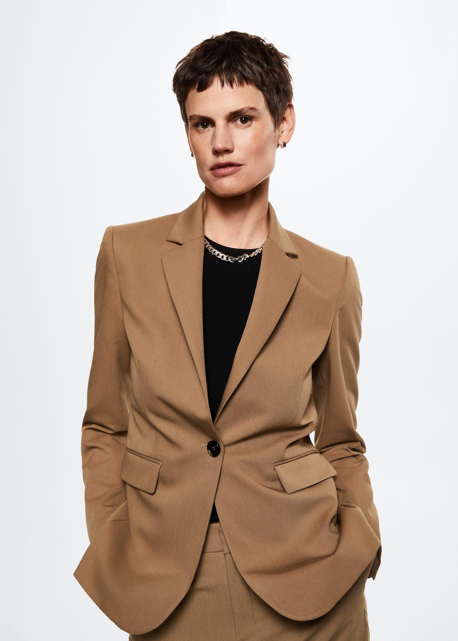 Brown Fitted Suit Jacket, , large image number 0