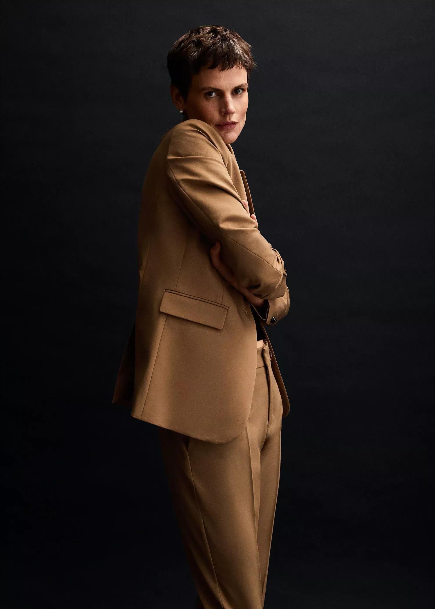 Brown Fitted Suit Jacket, , large image number 1