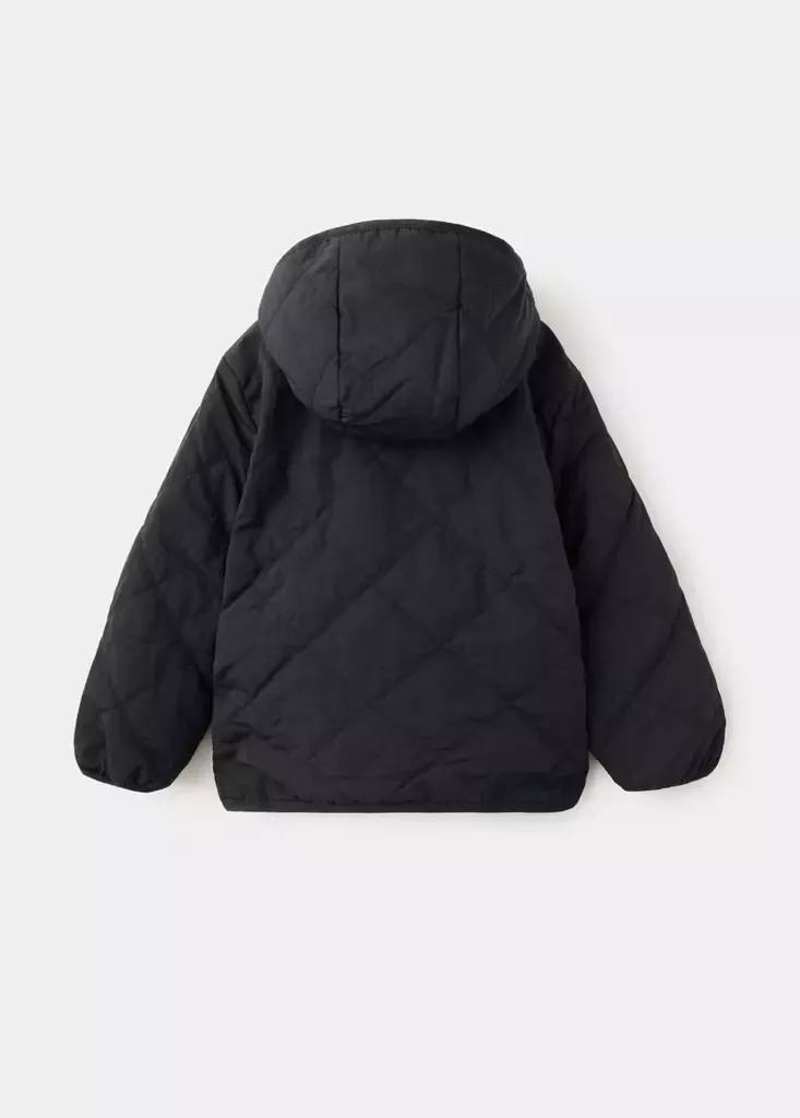 Black Fur-Effect Quilted Coat, Black, medium