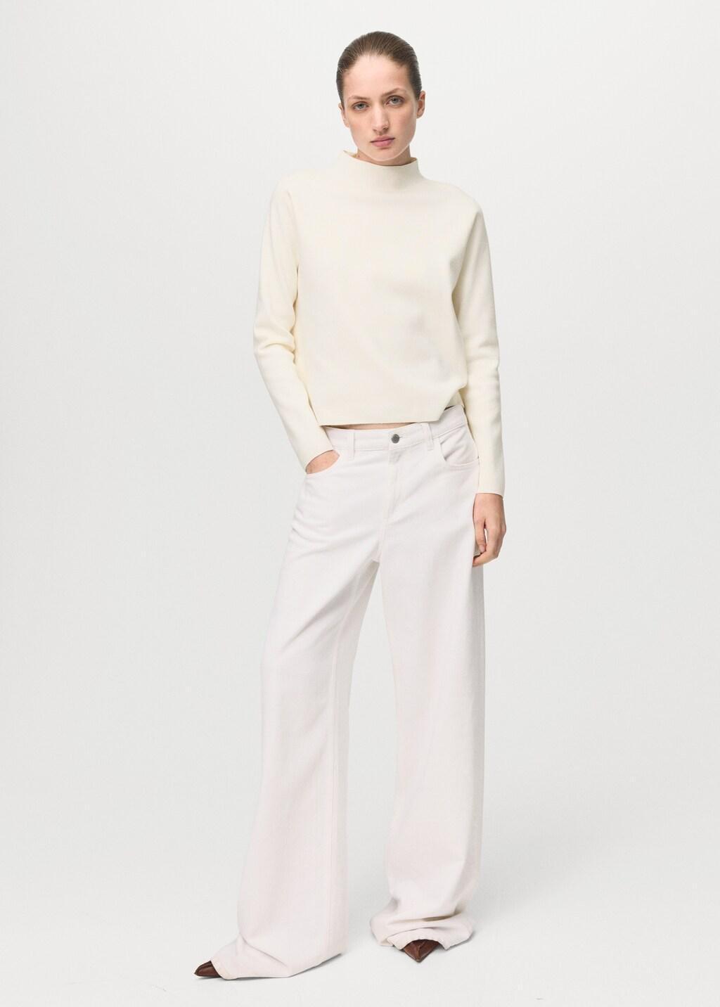 Beige Knitted Sweater With Perkins Neck, Light Beige, large image number 0
