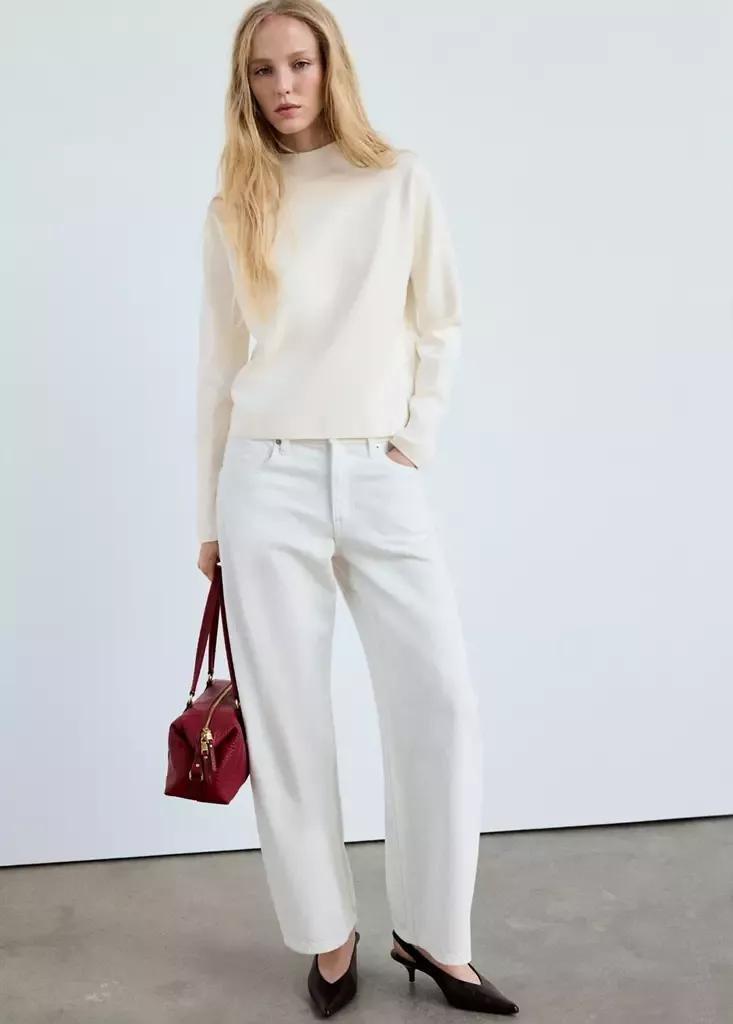 Beige Knitted Sweater With Perkins Neck, Light Beige, large image number 1