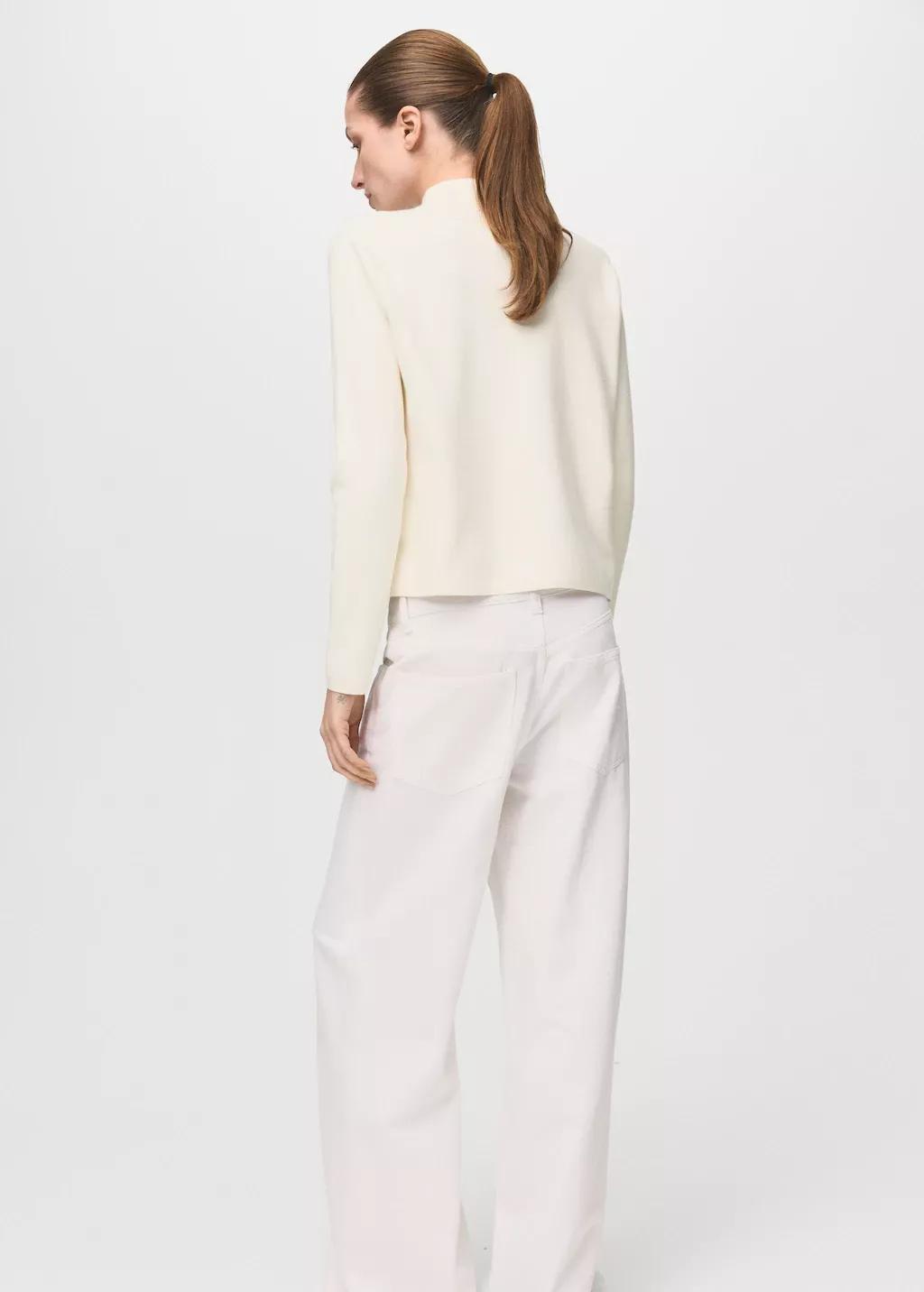 Beige Knitted Sweater With Perkins Neck, Light Beige, large image number 4